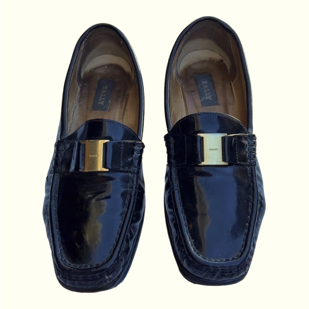 ✨ Vintage Bally Black Leather Loafers |‎ Size 7.5 | Slip-On Gold Hardware